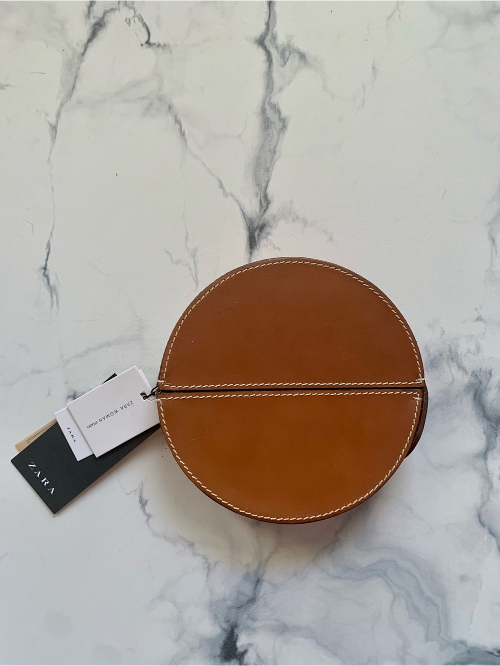 NWT Zara Women Brown Round Top Handle Bag Zip Closure Silver Hardware Medium